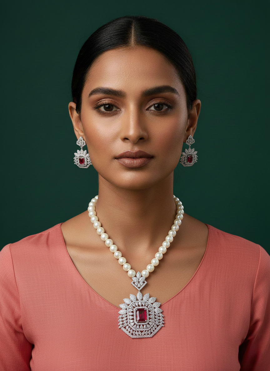 Kadambari ad ruby pearl set