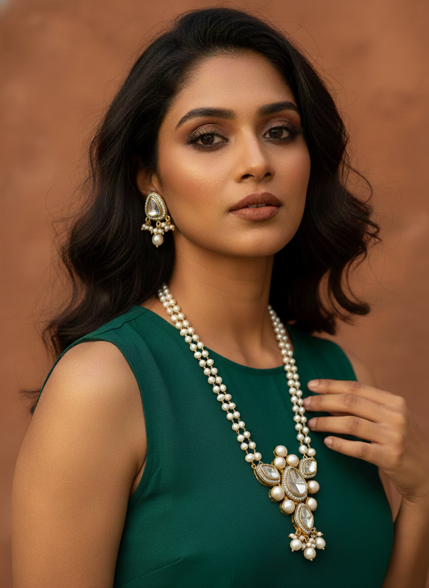 Arka real pearl polki kundan set