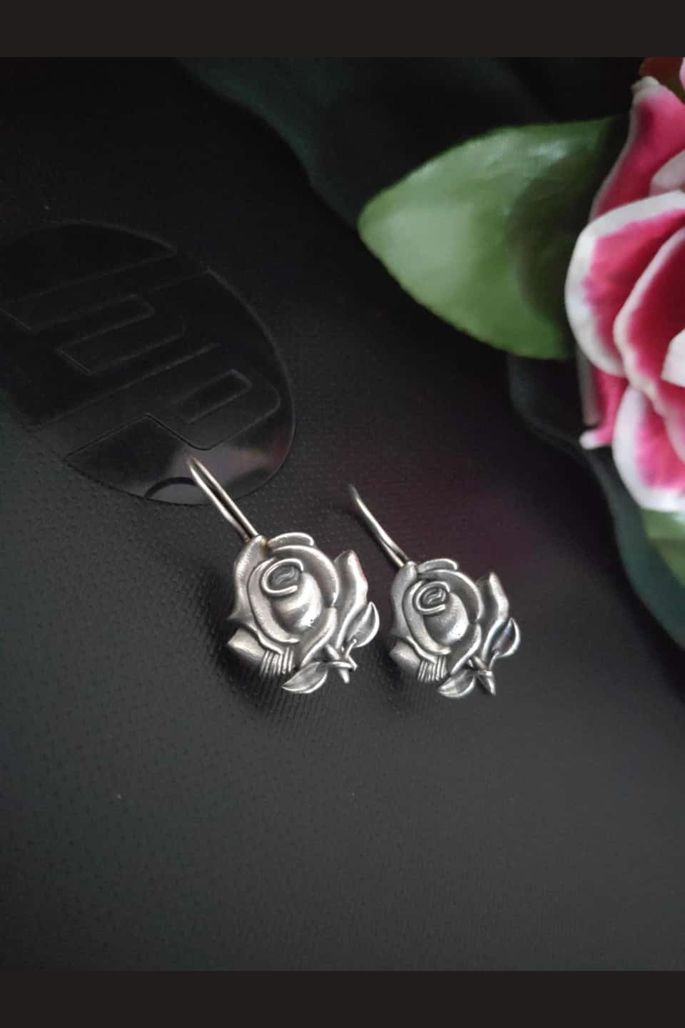 Rose silver look a like earrings
