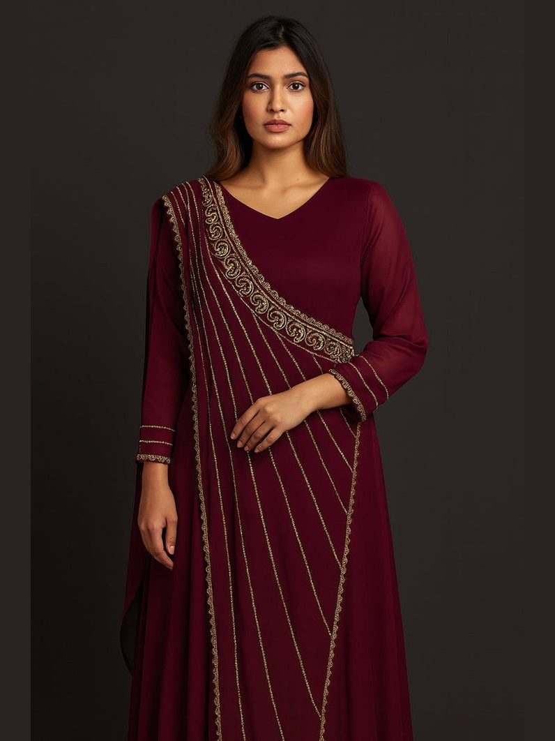 Indo Western Saree Style Gown Elegant Fusion Wear – Aganya kreation