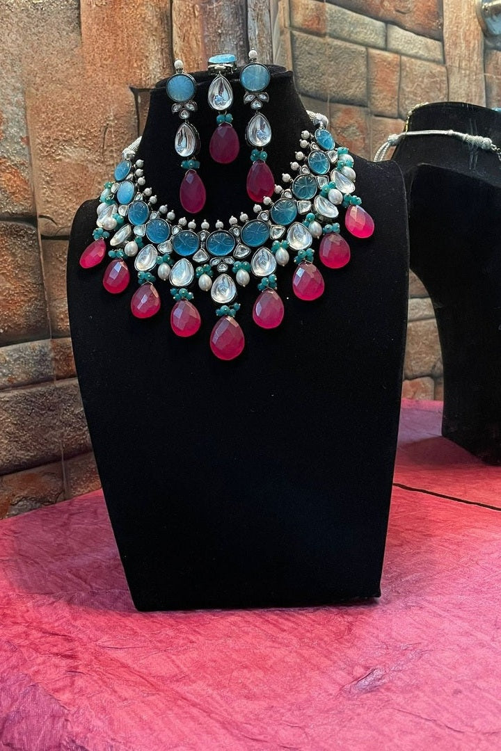 "Rani Necklace"Natural Stone Set in Polki with Carved Stone