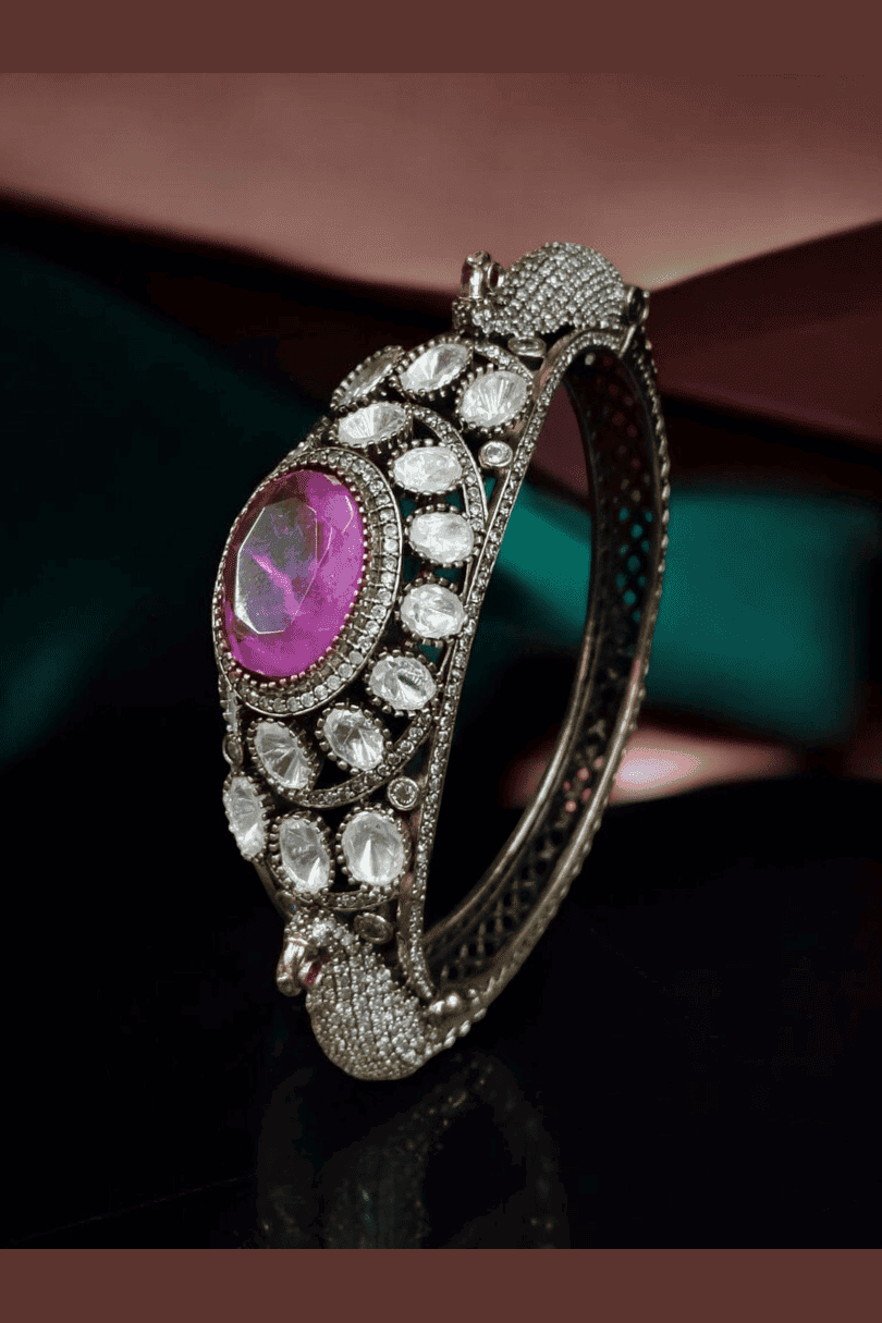 Peacock openable polki bangle