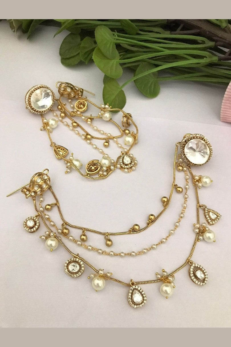 Advaitha polki kundan earrings with ear chain