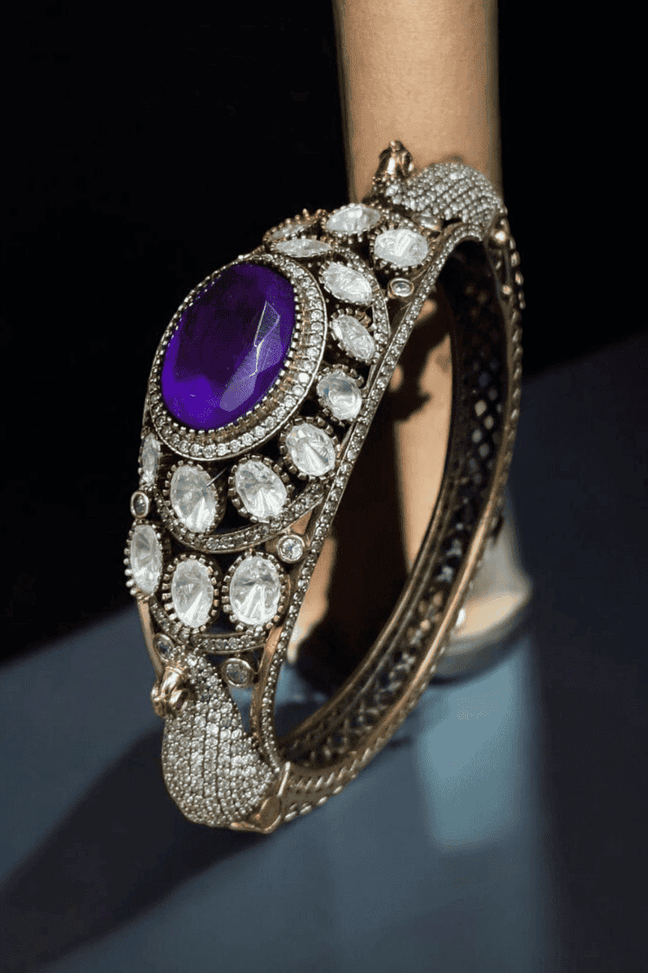 Peacock openable polki bangle