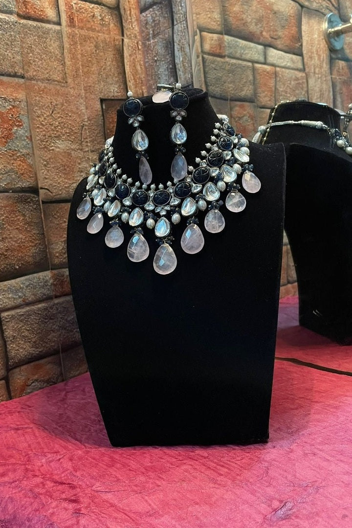 "Rani Necklace"Natural Stone Set in Polki with Carved Stone