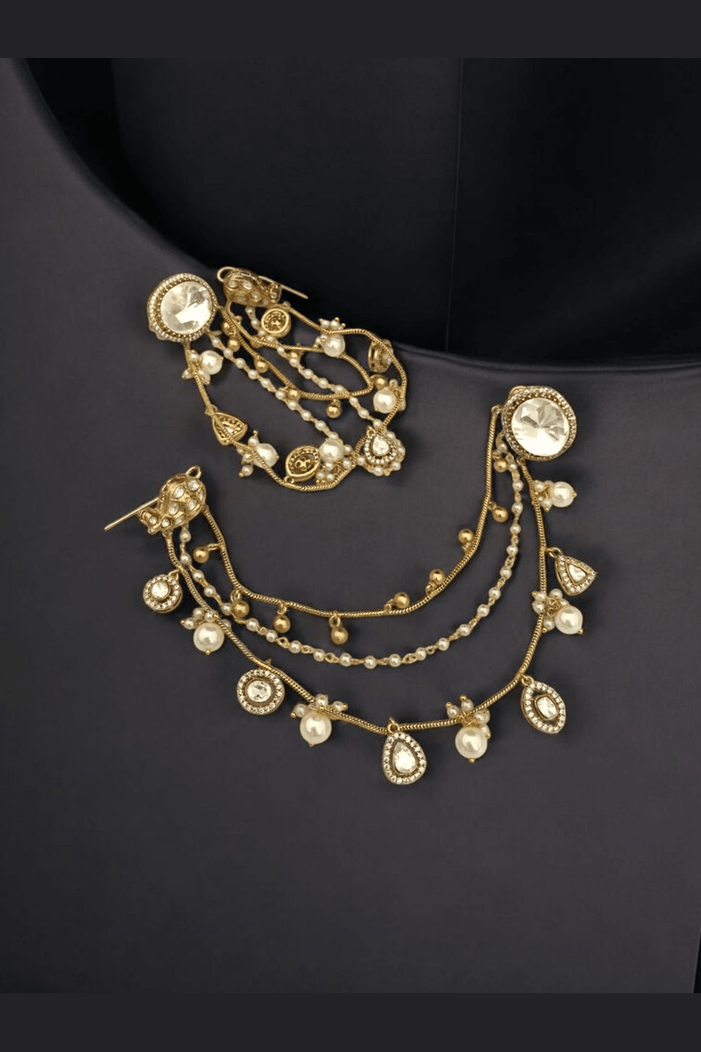 Advaitha polki kundan earrings with ear chain