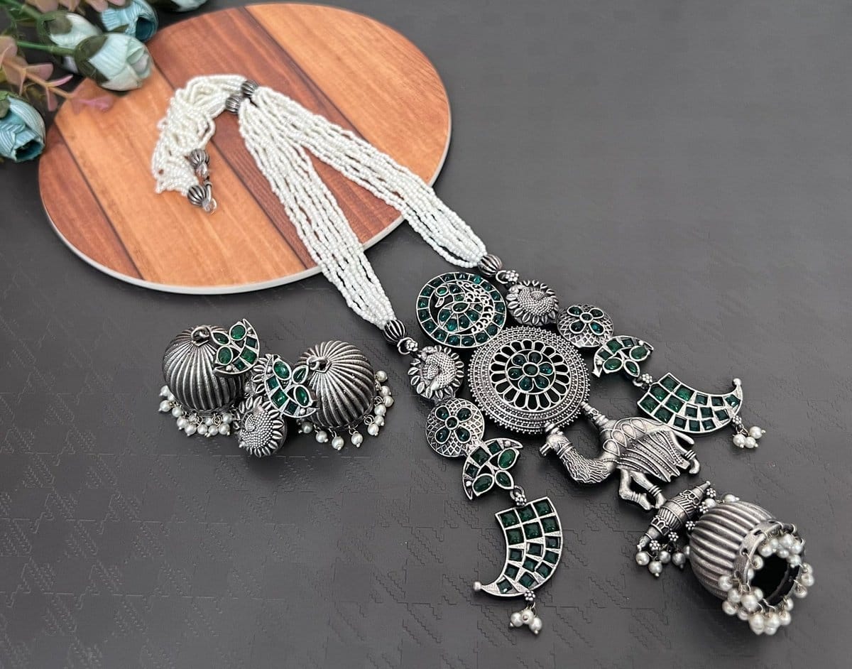 Pearl german silver set - Aganya kreation