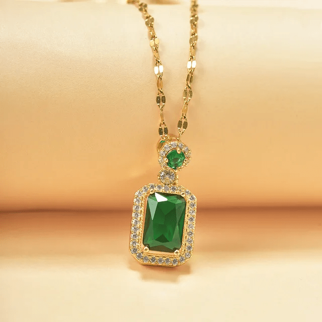 JS-9-GREEN-18k Gold Plated Stainless Steel Tarnish Free Waterproof Female Jewellery