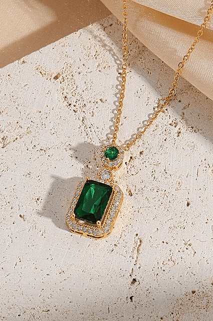 JS-9-GREEN-18k Gold Plated Stainless Steel Tarnish Free Waterproof Female Jewellery