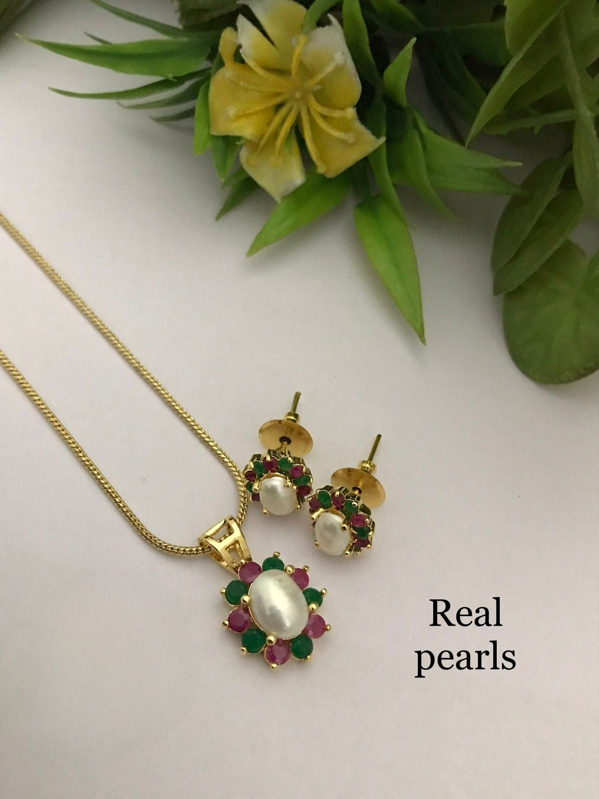 Real pearl Sanskruti sleek pendant set