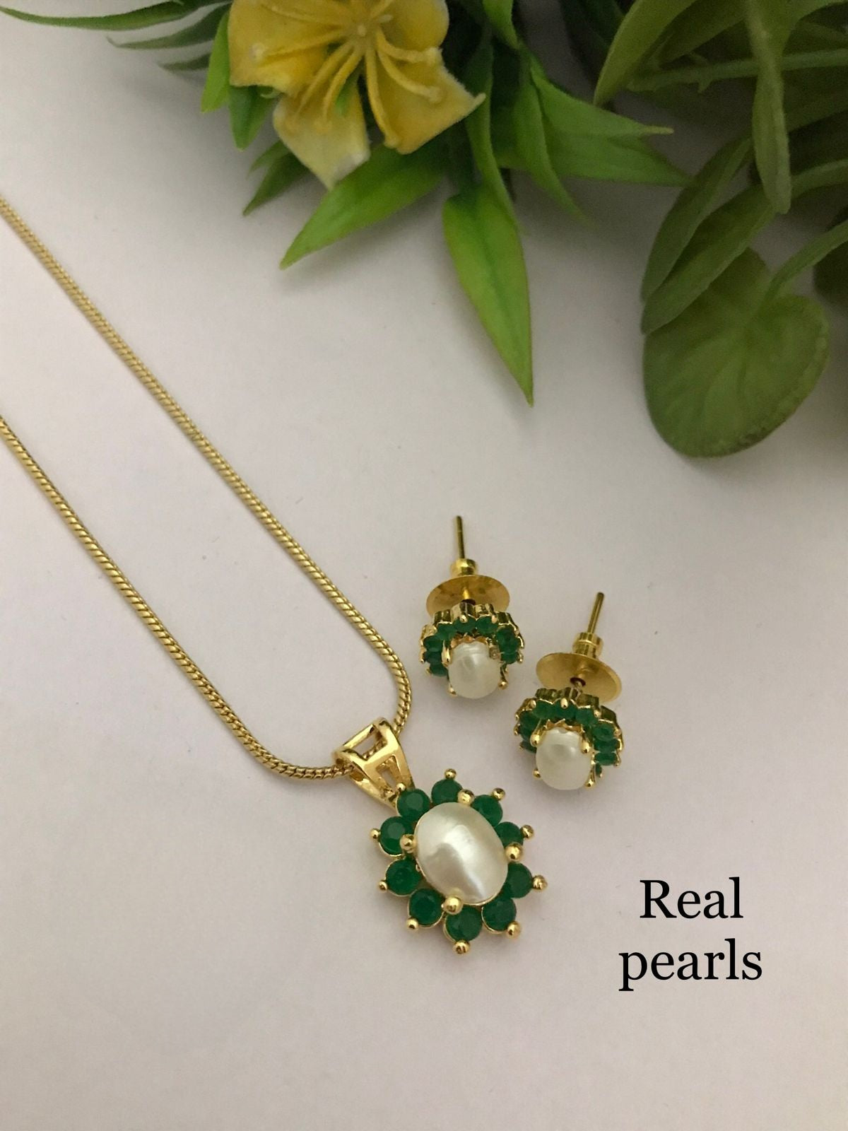 Real pearl Sanskruti sleek pendant set