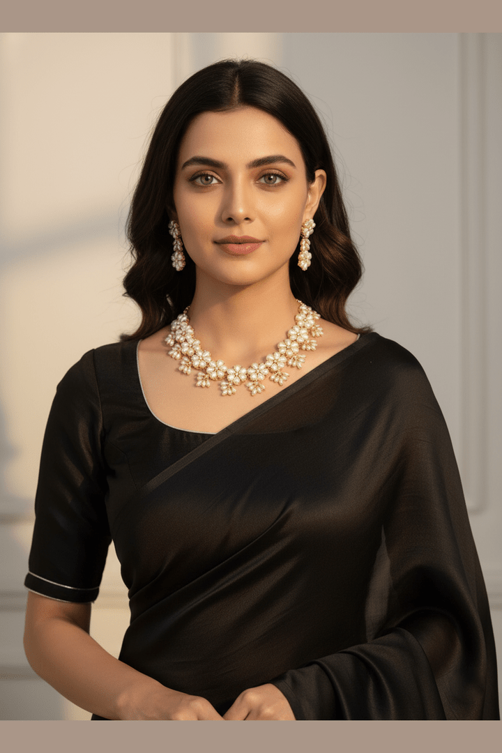 Real pearl Gaurangi flower design sleek set