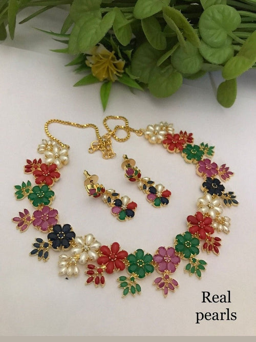 Real Pearl Malini Sleek Set - Elegant Brass Jewelry