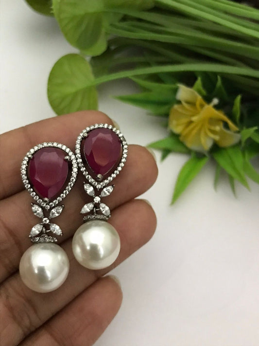 Aabha Pearl drop cz earrings