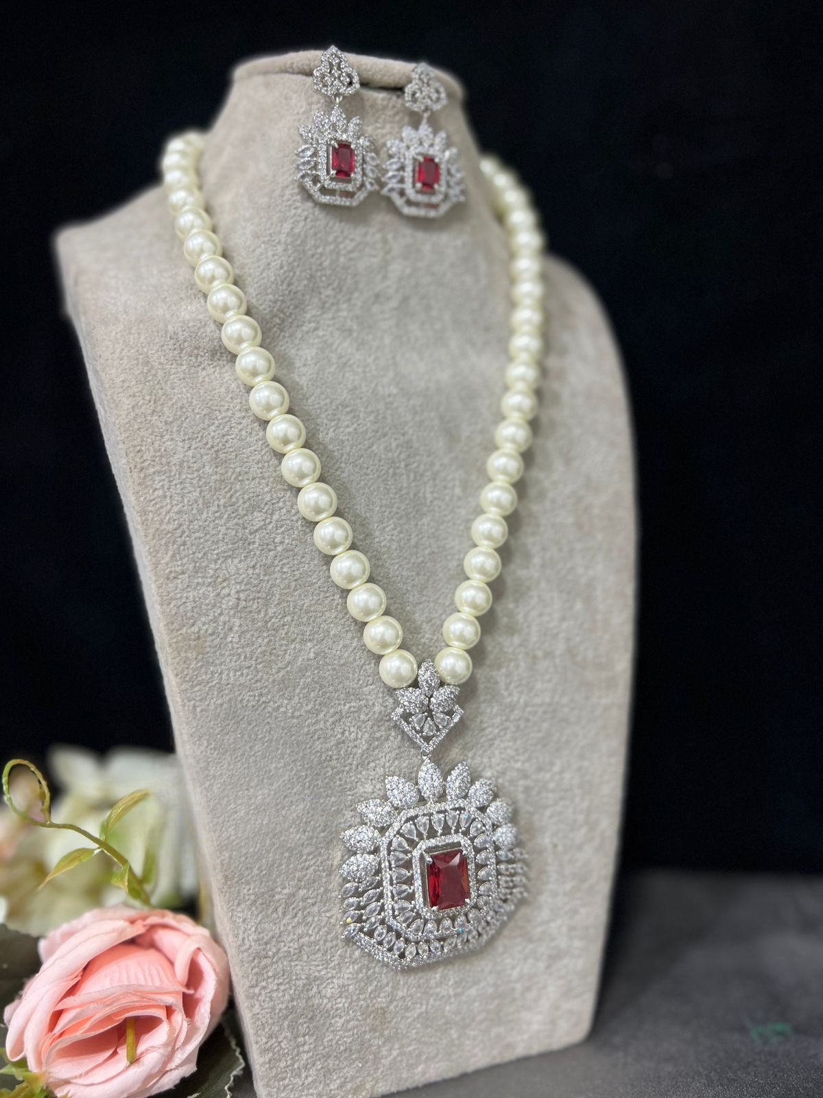 Kadambari ad ruby pearl set