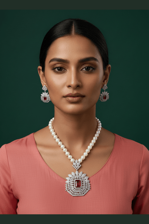 Kadambari ad ruby pearl set