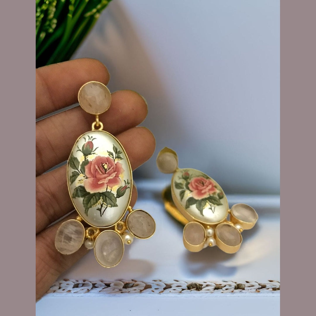 Rosy real pearl earrings