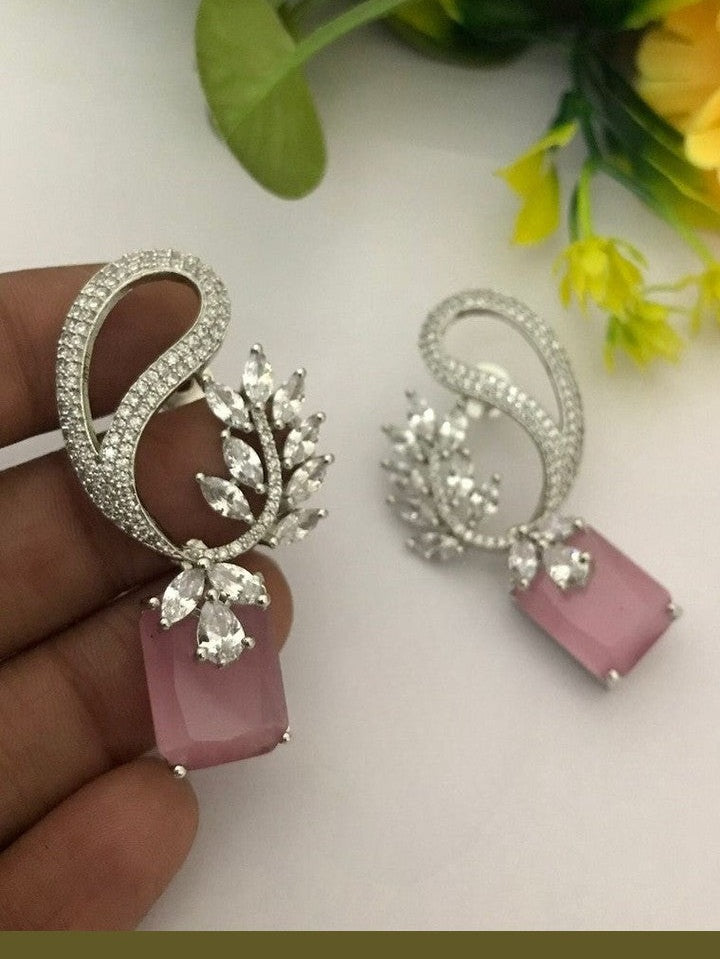 Rabiya Diamond Look Earrings - Elegant Silver Plated Design