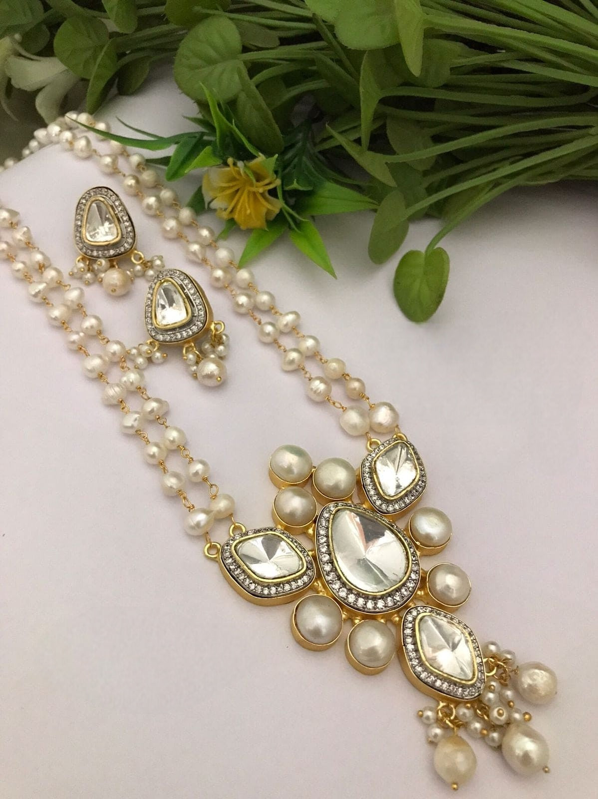 Arka real pearl polki kundan set