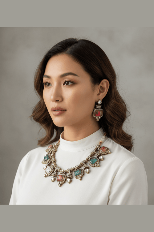 Abhitha natural stone kundan set