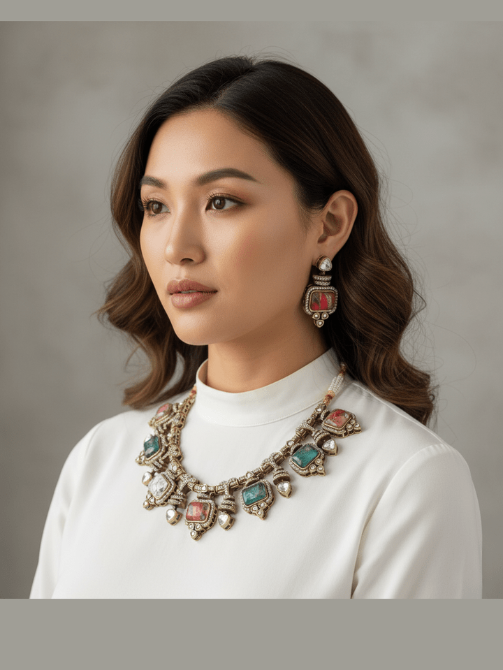 Abhitha natural stone kundan set