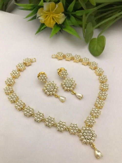 Real Pearl Damini Sleek Set - Elegant Brass Jewelry