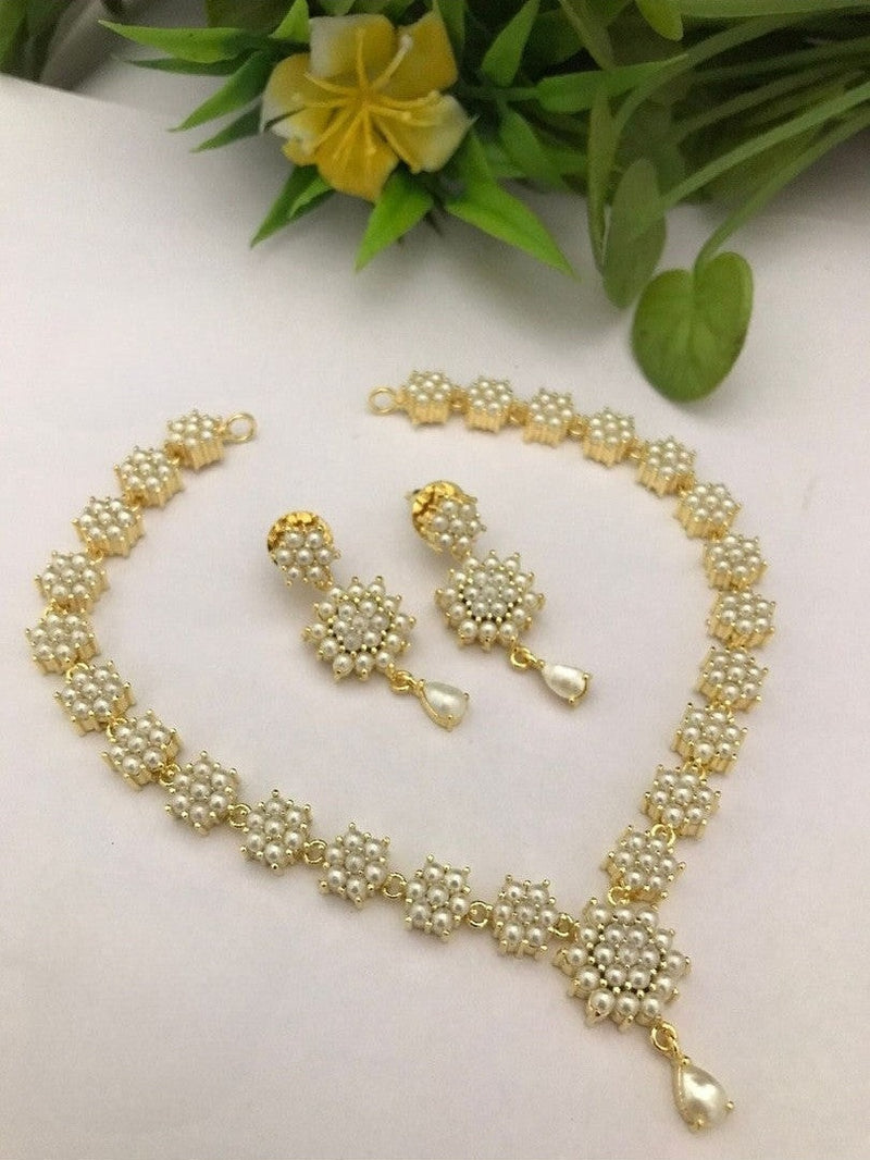 Real Pearl Damini Sleek Set - Elegant Brass Jewelry