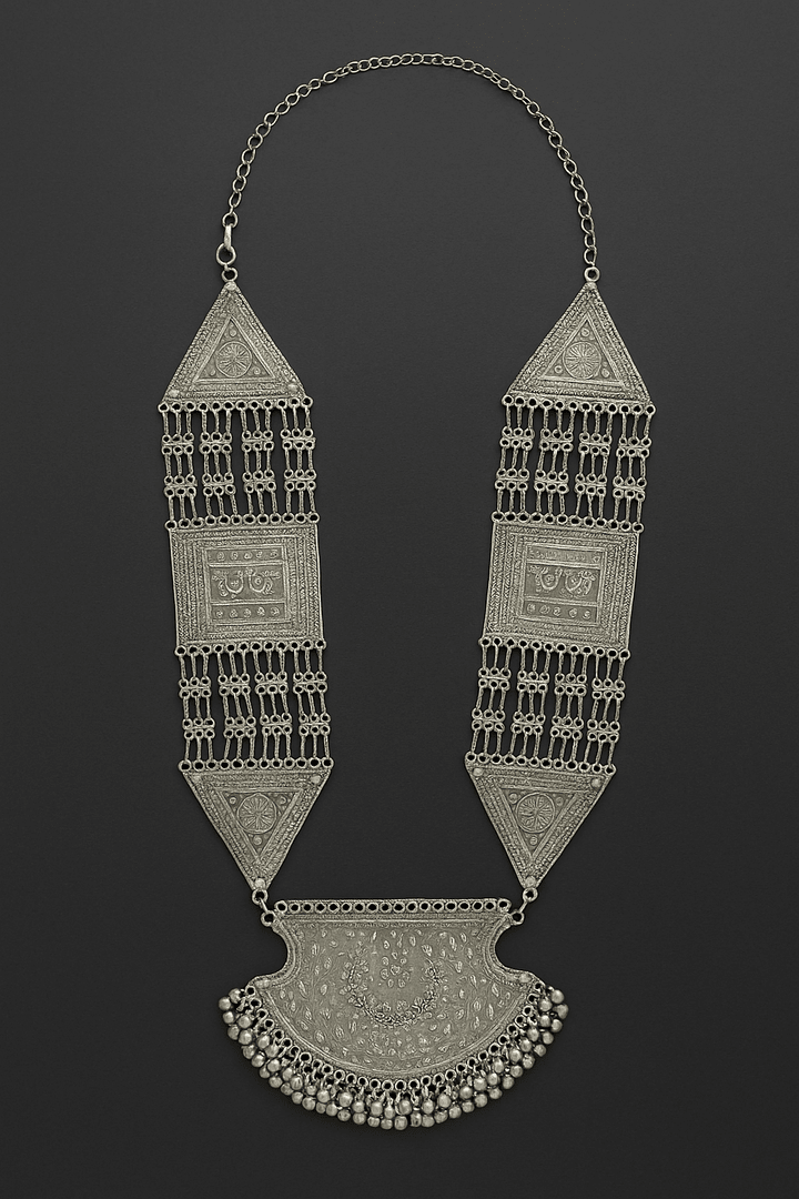 Aadya Navratri Special Long Silver Lookalike Necklace