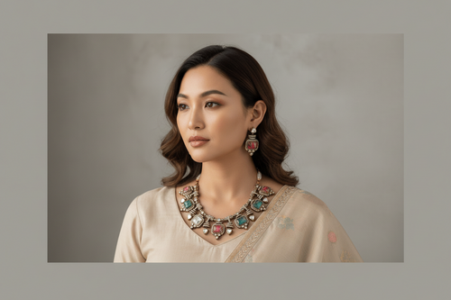 Abhitha Natural Stone Kundan Set - Timeless Elegance