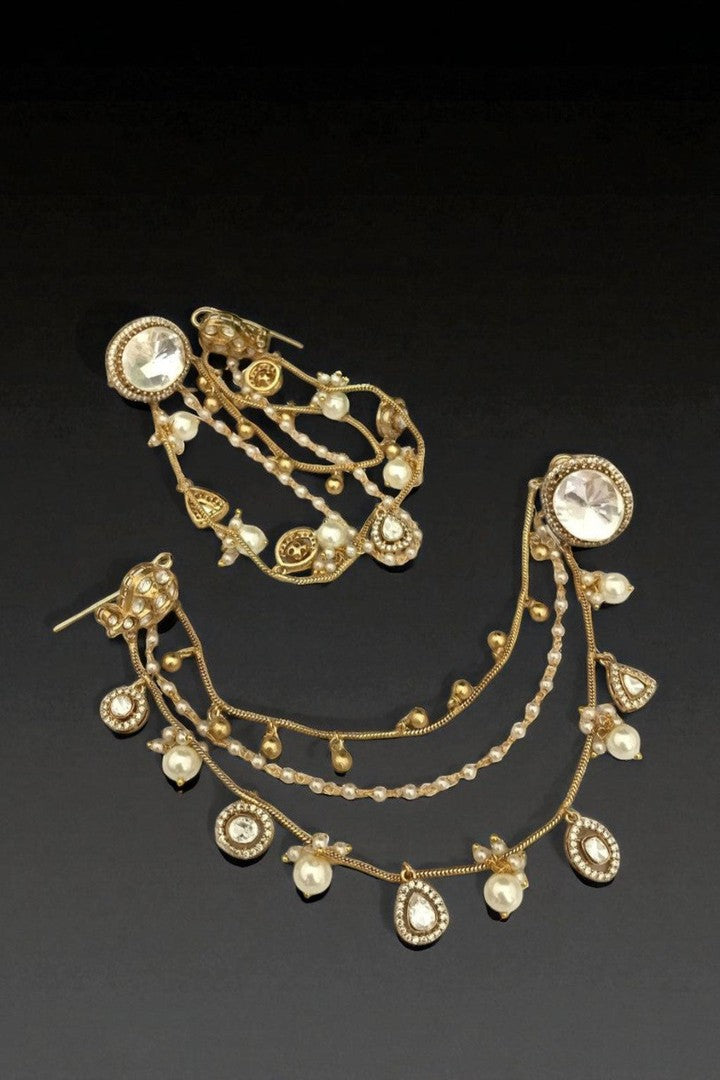 Advaitha polki kundan earrings with ear chain