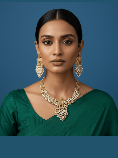 Airavata Traditional Gajraj Temple Necklace & Earrings Set