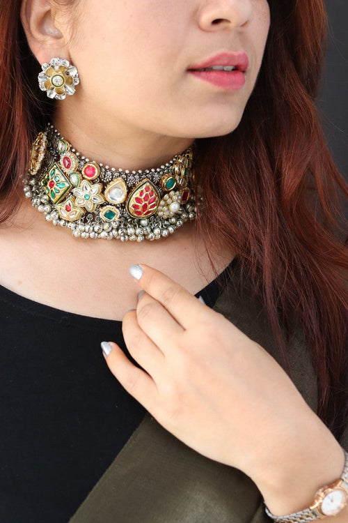 Aishani Set - Exquisite German Silver Kundan Jewelry