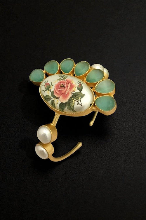 Brahmi Real Pearl Bracelet - Elegant Brass & Gold Finish