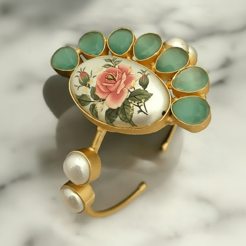 Brahmi Real Pearl Bracelet - Elegant Brass & Gold Finish