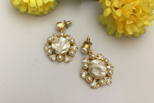 Camla Elegant Handcrafted Baroque Pearl & Polki Kundan Earrings