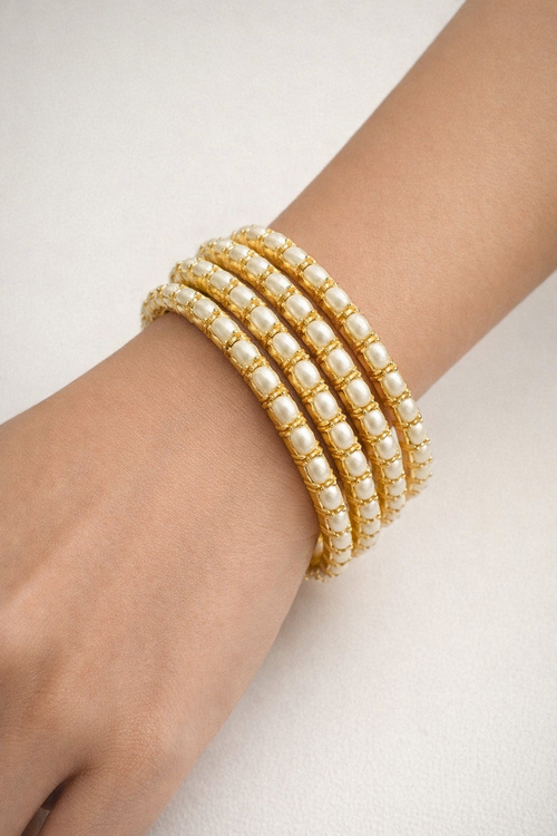 Chandini Real Pearl Bangles - Elegant Brass Jewelry