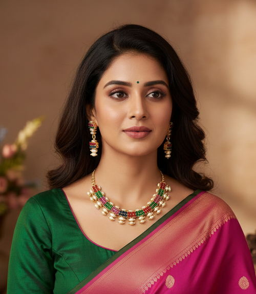 Classic Navrangani Real Pearl CZ Set