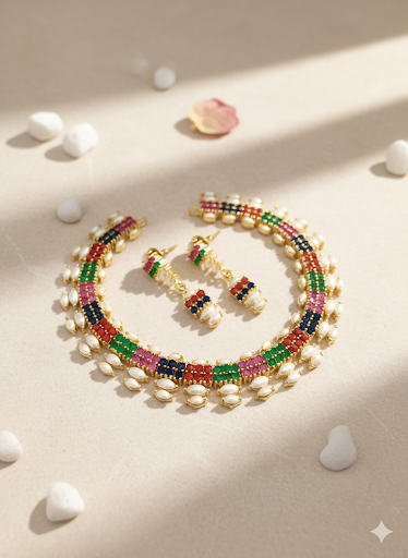 Classic Navrangani Real Pearl CZ Set