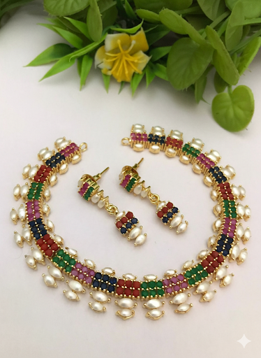 Classic Navrangani Real Pearl CZ Set