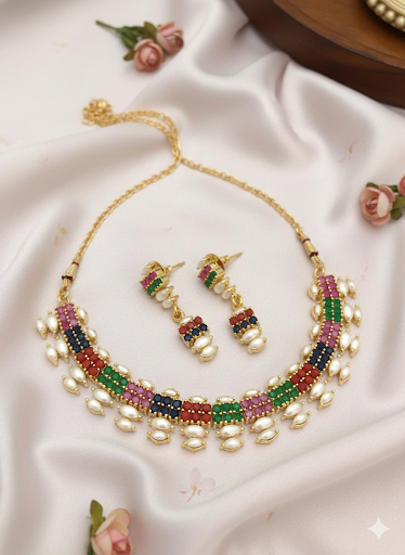 Classic Navrangani Real Pearl CZ Set