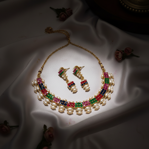 Classic Navrangani Real Pearl CZ Set