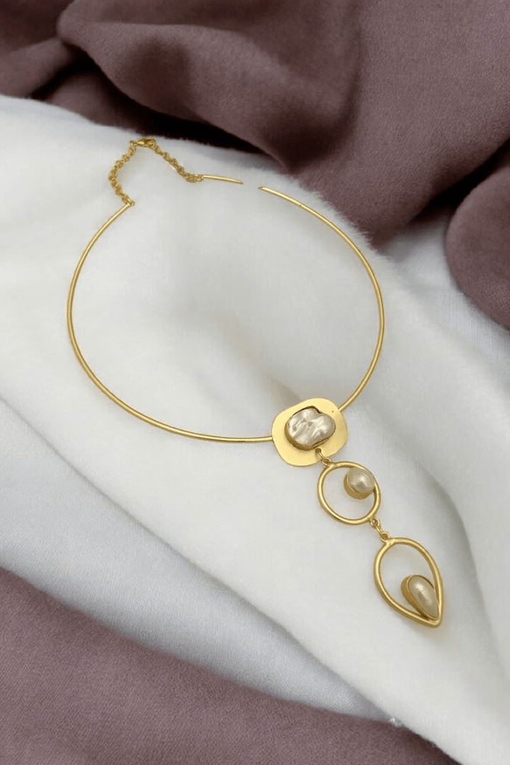 Desta Real Pearl Hasli Necklace - Elegant Brass Jewelry