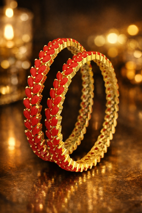 Dhakshika Bangles - Elegant Brass with Real Coral Beads