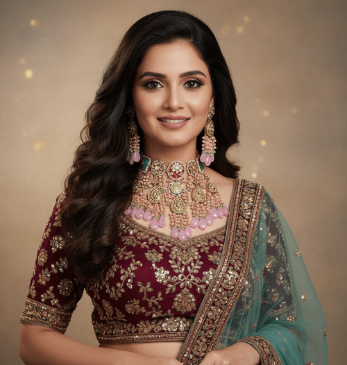 Gajgamini Pachi Kundan Set - Elegant Bridal Choker Necklace