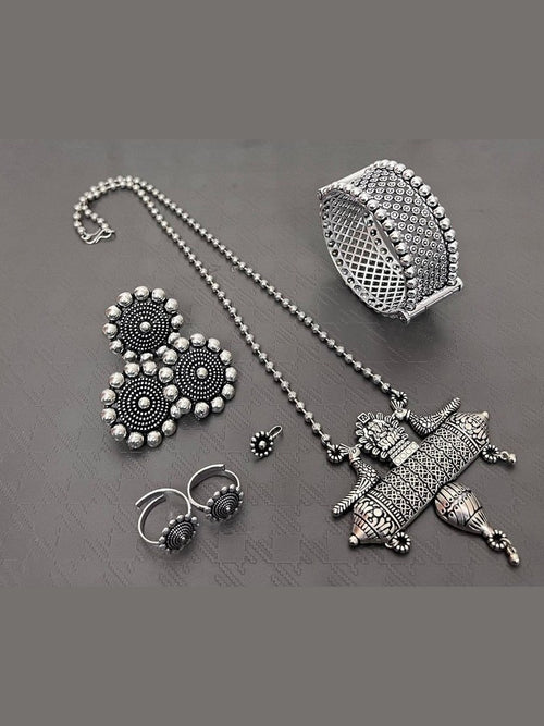 German Silver Ganesha & Bird Combo Set - Elegant Jewelry