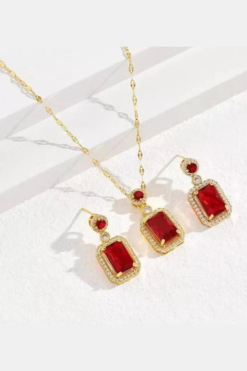 JS-9-RED-18k Gold Plated Stainless Steel Tarnish Free Waterproof Female Jewellery
