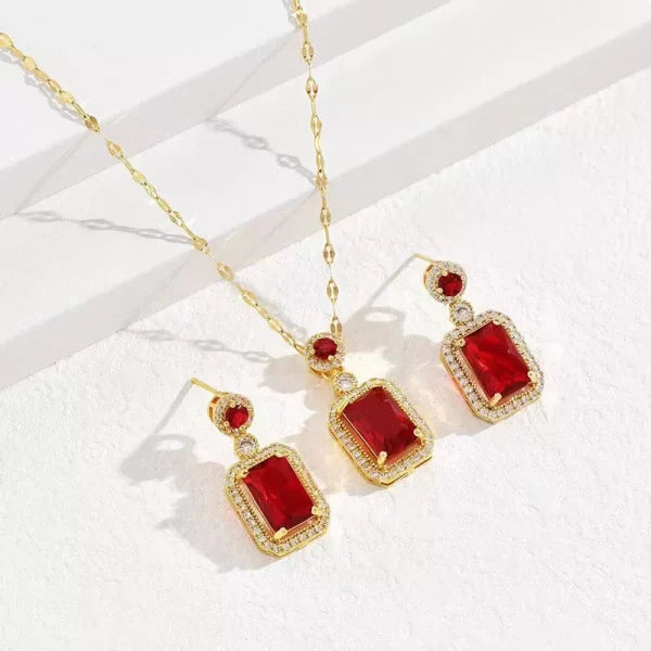 JS-9-RED-18k Gold Plated Stainless Steel Tarnish Free Waterproof Female Jewellery