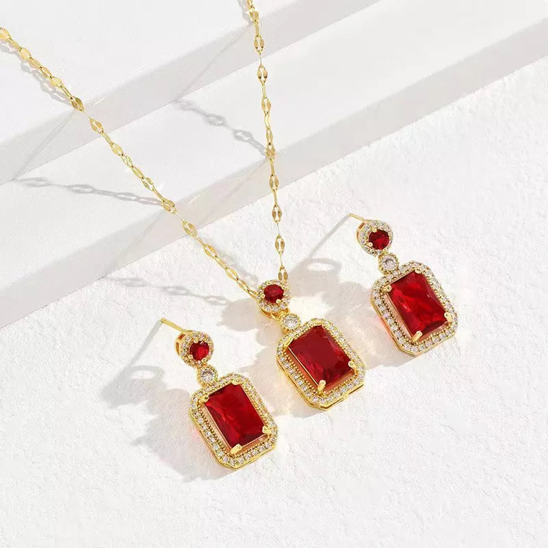 JS-9-RED-18k Gold Plated Stainless Steel Tarnish Free Waterproof Female Jewellery