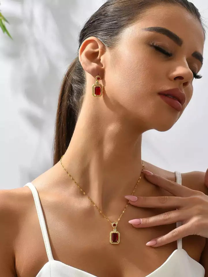 JS-9-RED-18k Gold Plated Stainless Steel Tarnish Free Waterproof Female Jewellery
