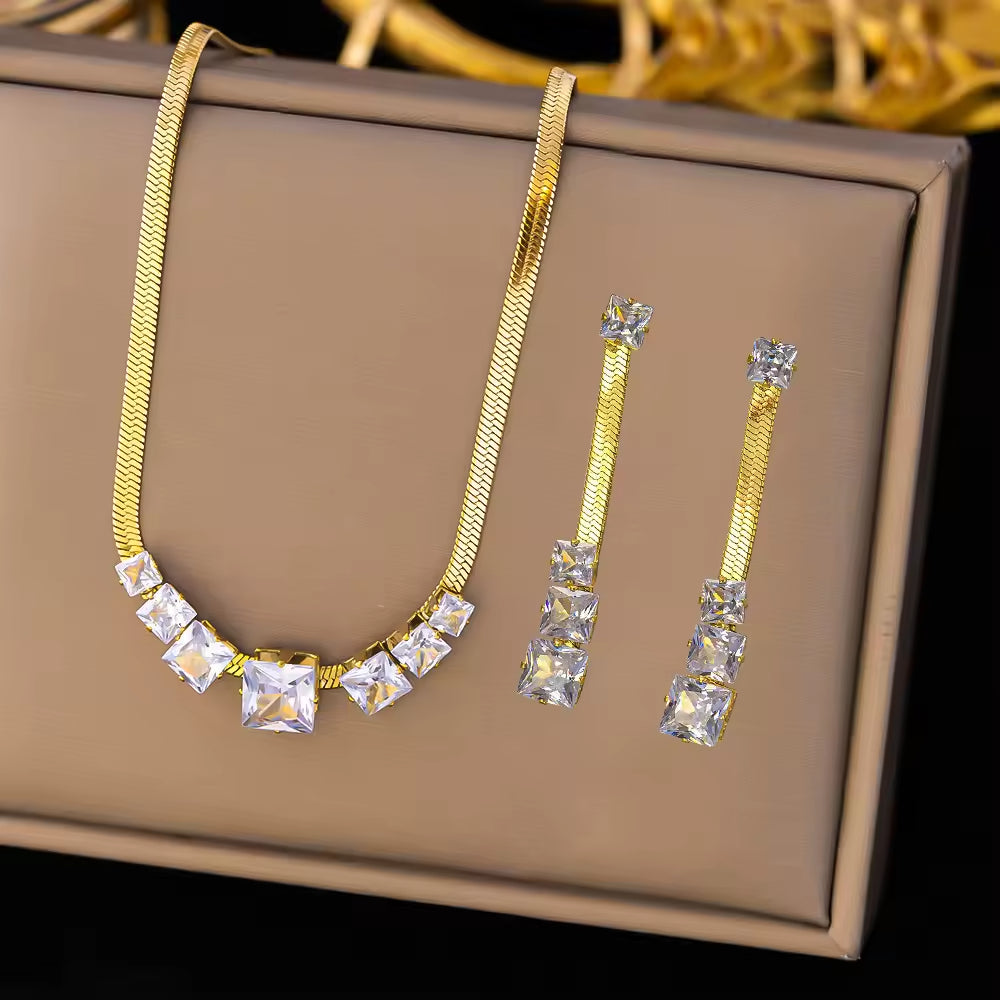 JS-17 – WHITE – 18k Gold Plated Stainless Steel Tarnish Free Waterproof Female Jewellery